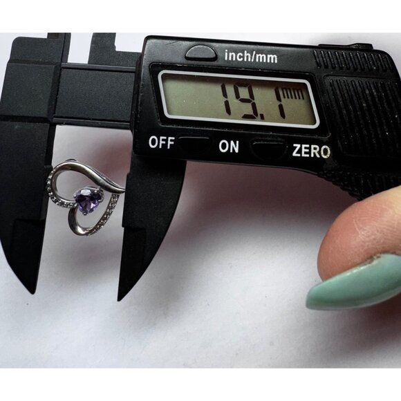 Sterling Silver 925 Heart Pendant with Amethyst Gemstone & CZ Accents Estate - Picture 5 of 9